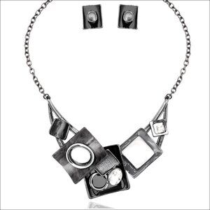 Boho Crystal Opal Statement Bib Necklace Earrings Set Adjustable Chain